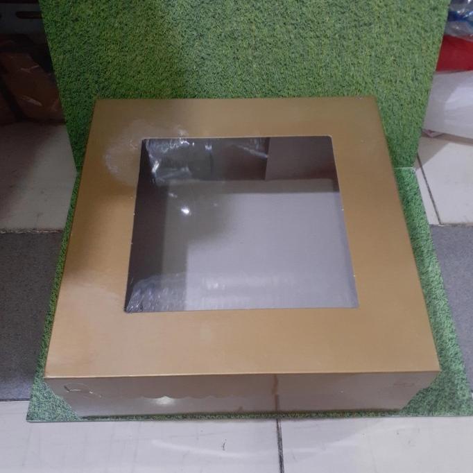 Open DS] Box Dus Kotak Emas Kaca Ukuran 30 x 30 | Box Kue Bolu