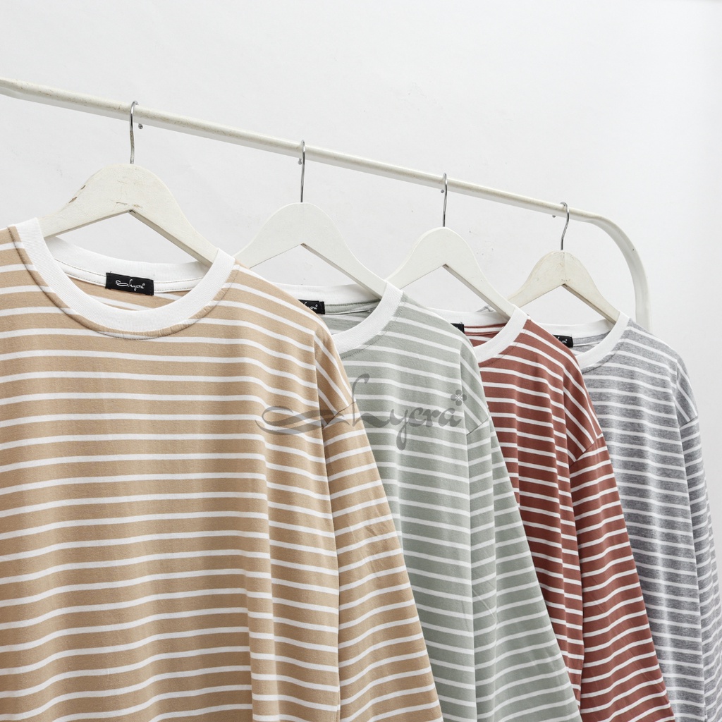 [CYC | COD] REAPICT | Kaos Basic Oversize Stripe Pastel | Cotton Combed | Atasan Trend Wanita Murah Best Seller