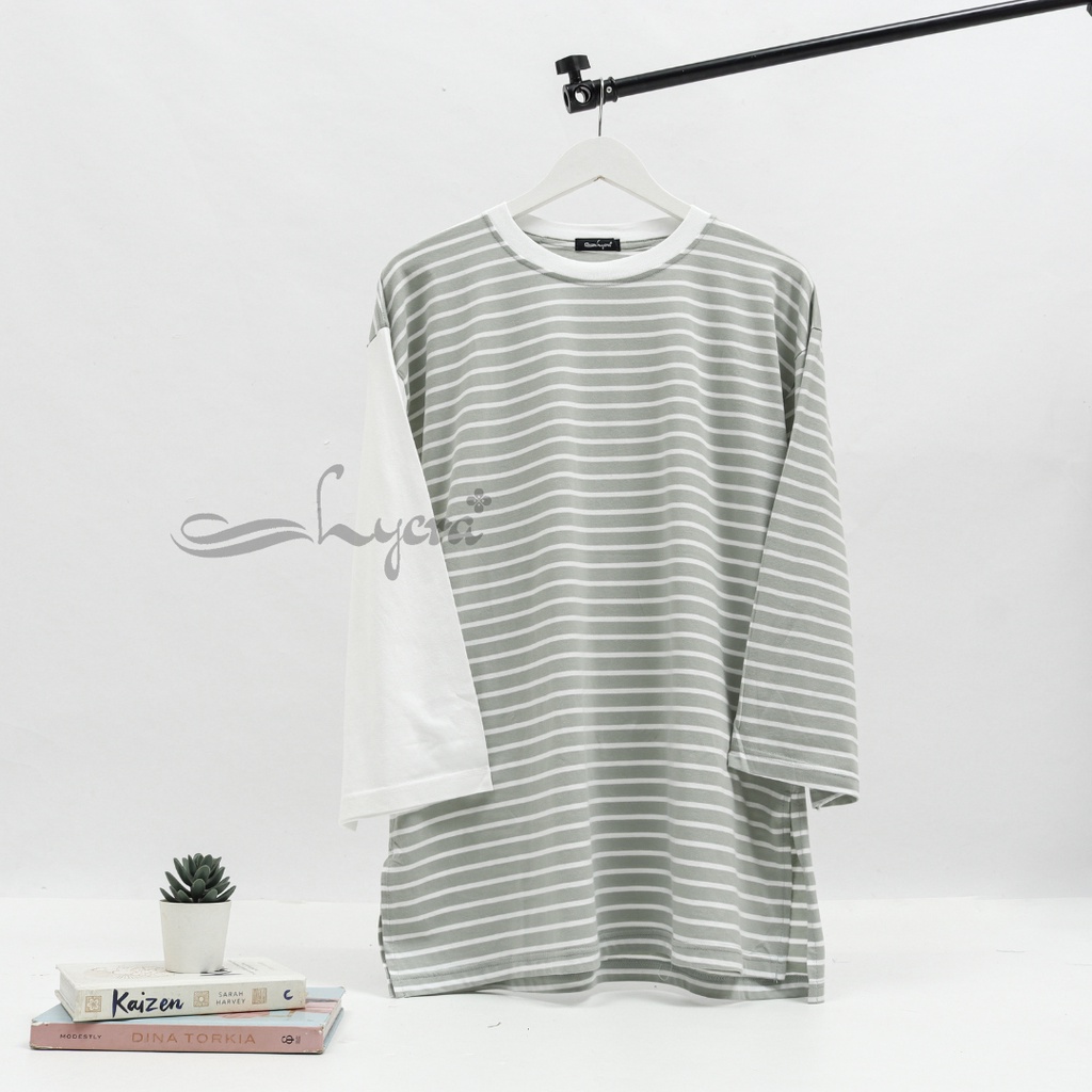 [CYC | COD] REAPICT | Kaos Basic Oversize Stripe Pastel | Cotton Combed | Atasan Trend Wanita Murah Best Seller