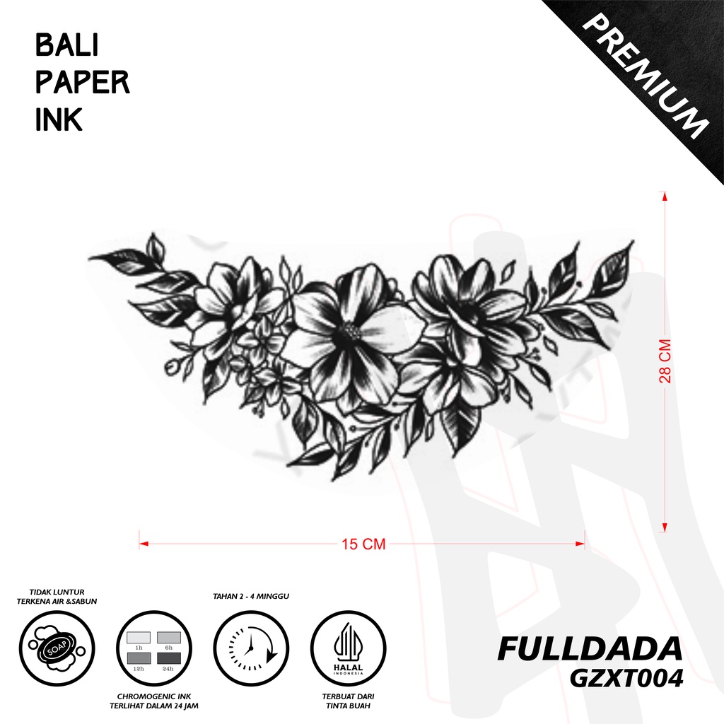 Bali Paper Ink GZXT004 Bunga Fruit Ink Tatto Temporary Premium Tato Temporer Full Dada - Tato Dada