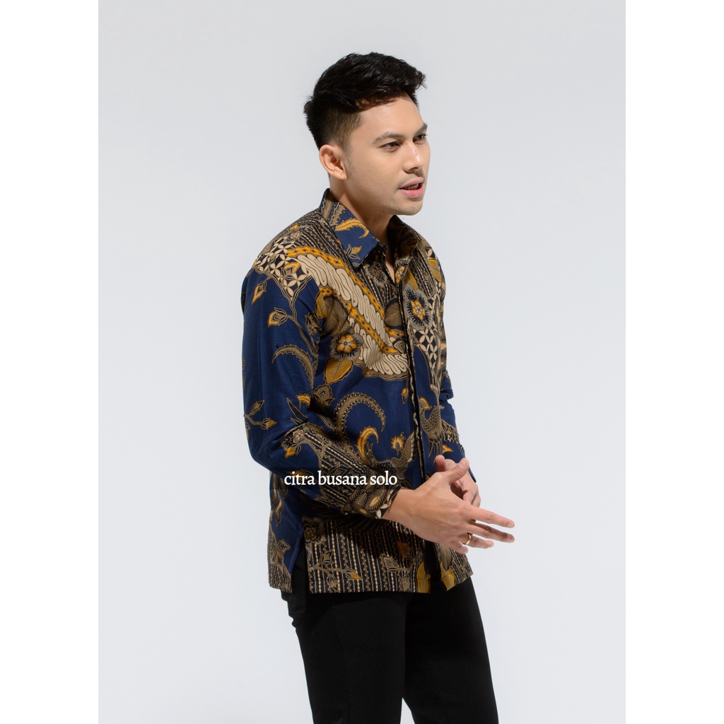 MESEM NAVY Kemeja Batik Pria Full Furing Bahan Katun Sragenan