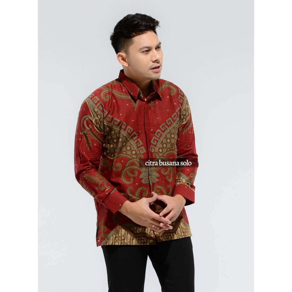 LEWONG MERAH Kemeja Batik Pria Full Furing Bahan Katun Sragenan