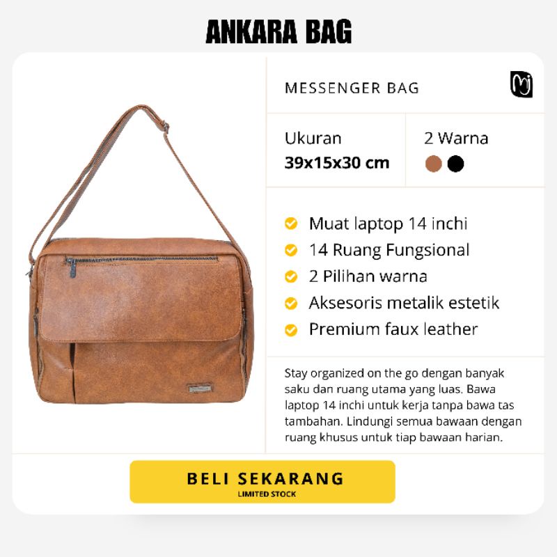 Ankara Bag by Manjua. Tas Kerja Selempang, Tas Kuliah, Tas Laptop, muat Laptop 14 inch.