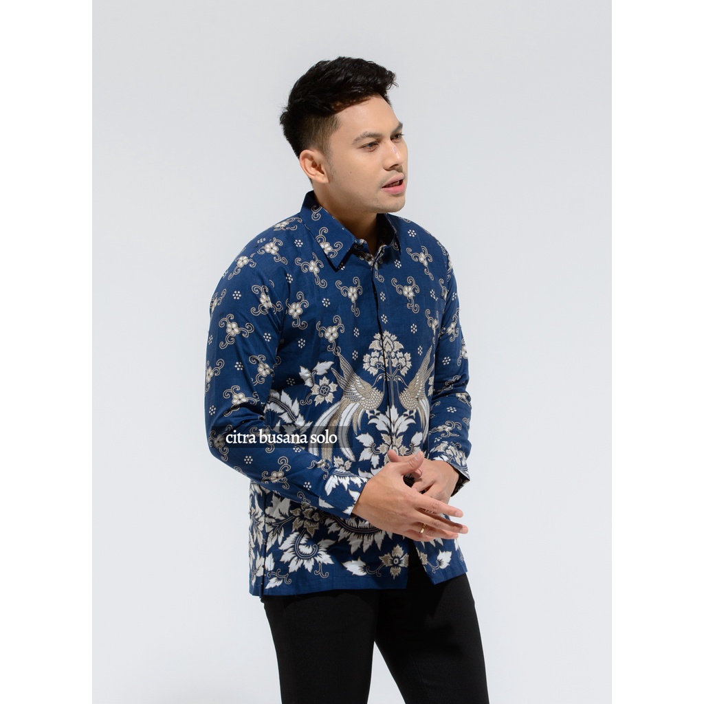 PEKSI KEMBAR BIRU Kemeja Batik Pria Full Furing Bahan Katun Sragenan