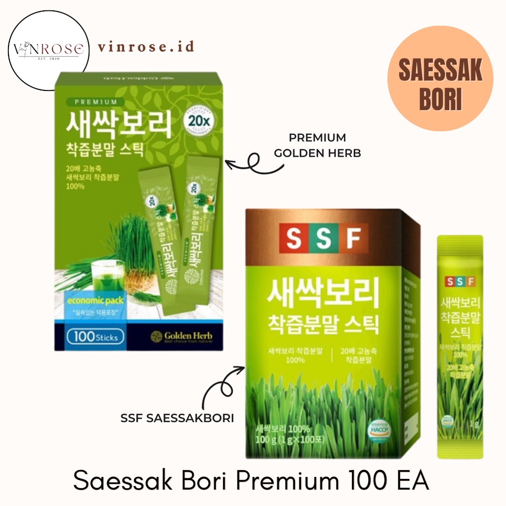 Saessak Bori Premium 100 EA Organic Barley Sprout Grass Powder Korea/ Bubuk Barley Organik Korea