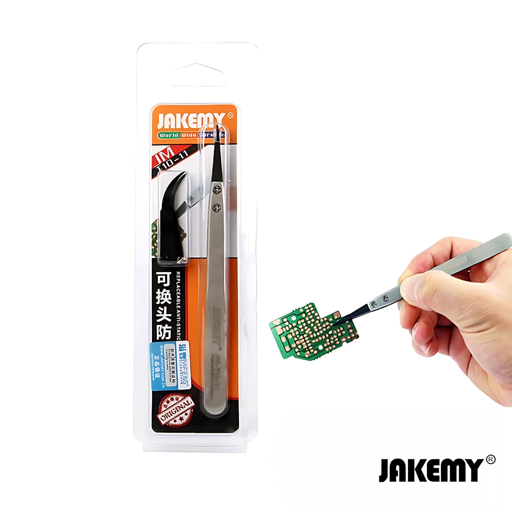 Jakemy Pinset Tweezers Stainless Steel Ujung 2pcs Lurus Bengkok Plastik Original JM-T10-11