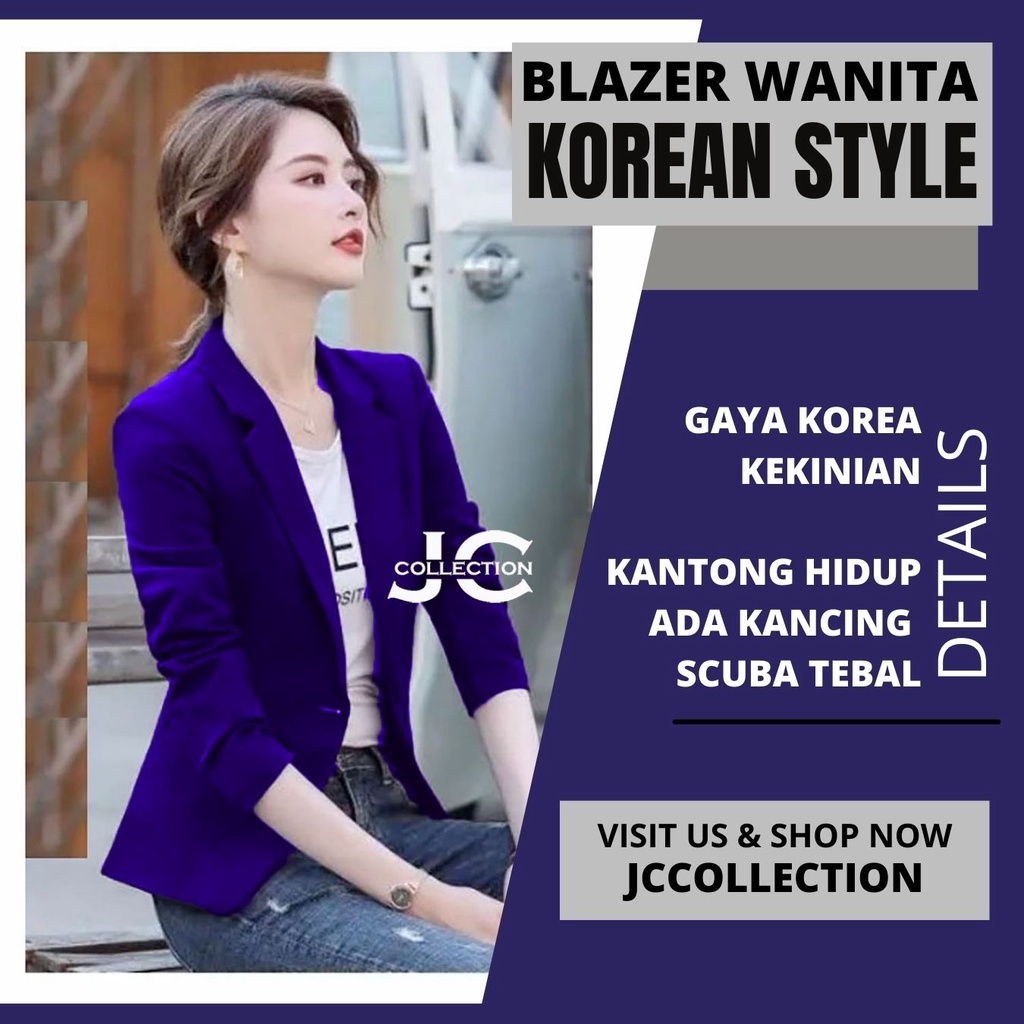 Blazer Kerja Kantor Wanita Kantong Kancing &amp; Krah Korean Style Aprilia JCCollections