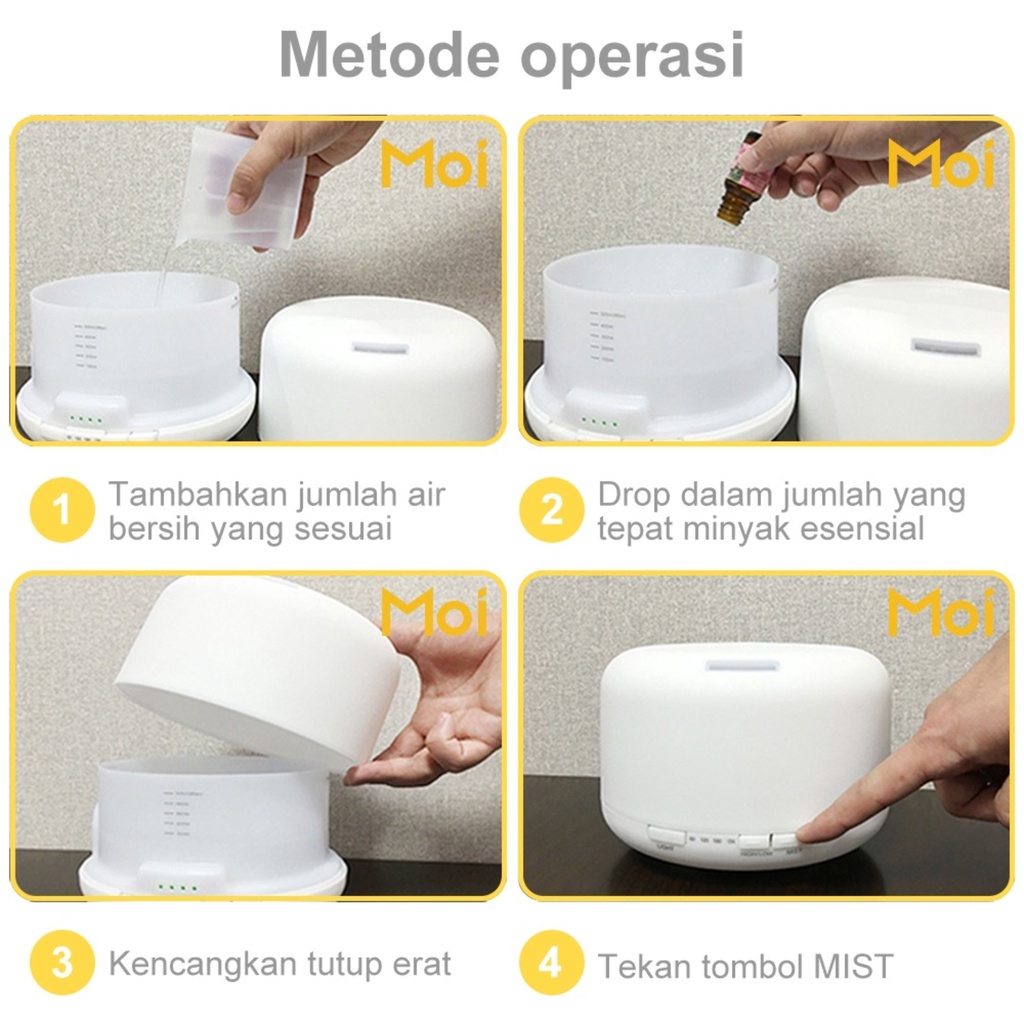 [ PAKET BUNDLING ] Moi Humidifier Diffuser Air Purifier Aromaterapy Essential oil Difuser 500ML NO REMOTE