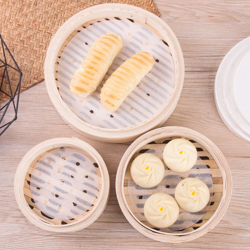 50pcs/100pcs Kertas Alas Dimsum Dimsum Paper 5&quot; 6&quot; 7&quot; 8&quot; Air Fryer Steamer Liners Non-Stick Steaming Basket Mat