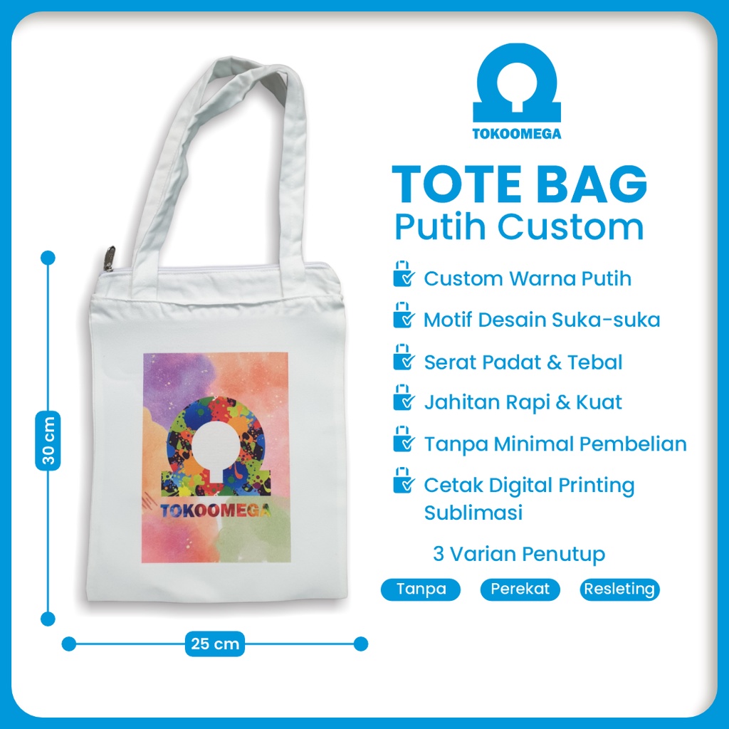 Totebag Custom Kanvas Putih Ukuran 25 x 30 Cm Tas Tote Godie Goodie Bag Goodiebag Jinjing Tenteng Resleting Untuk Sekolah Kuliah Pria Wanita