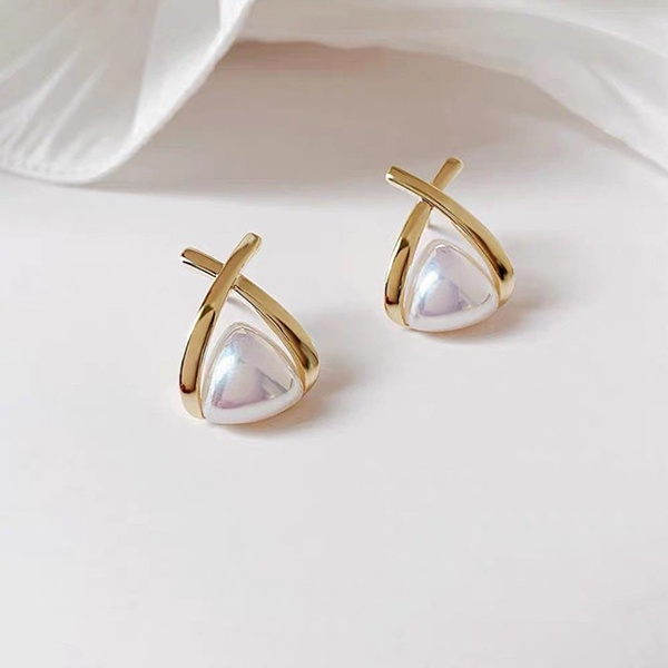 anting fashion mutiara geometric triangle pearl earrings jan315 (3F5)