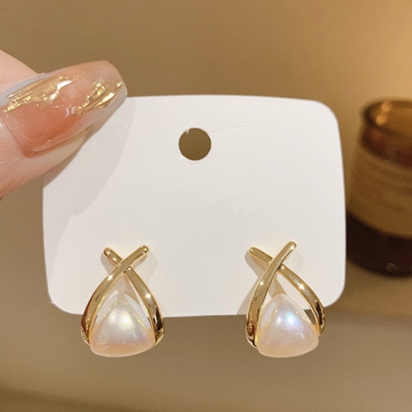 anting fashion mutiara geometric triangle pearl earrings jan315 (3F5)