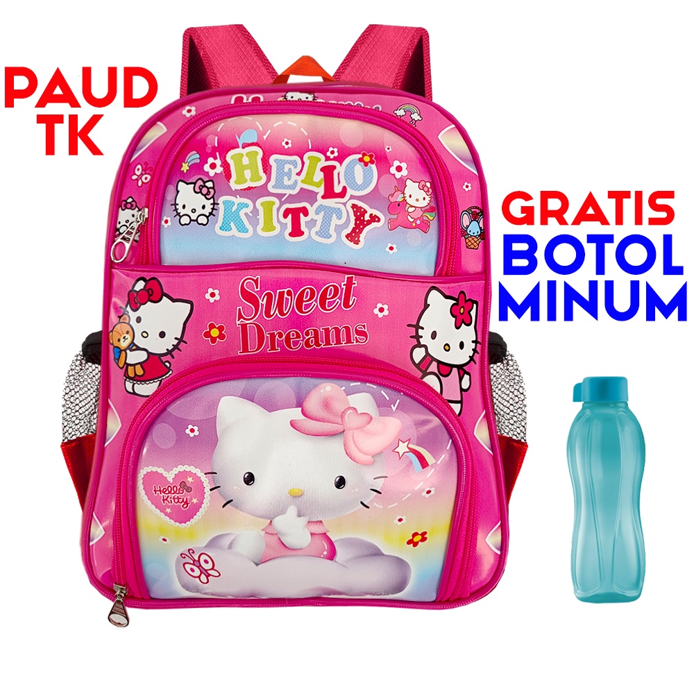Tas Sekolah Anak TK Perempuan BONUS BOTOL MINUM Hello Kitty