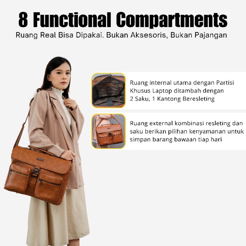 Konya Bag by Manjua. Tas Kerja Selempang, Tas Kuliah, Tas Laptop, muat Laptop 14 inch.