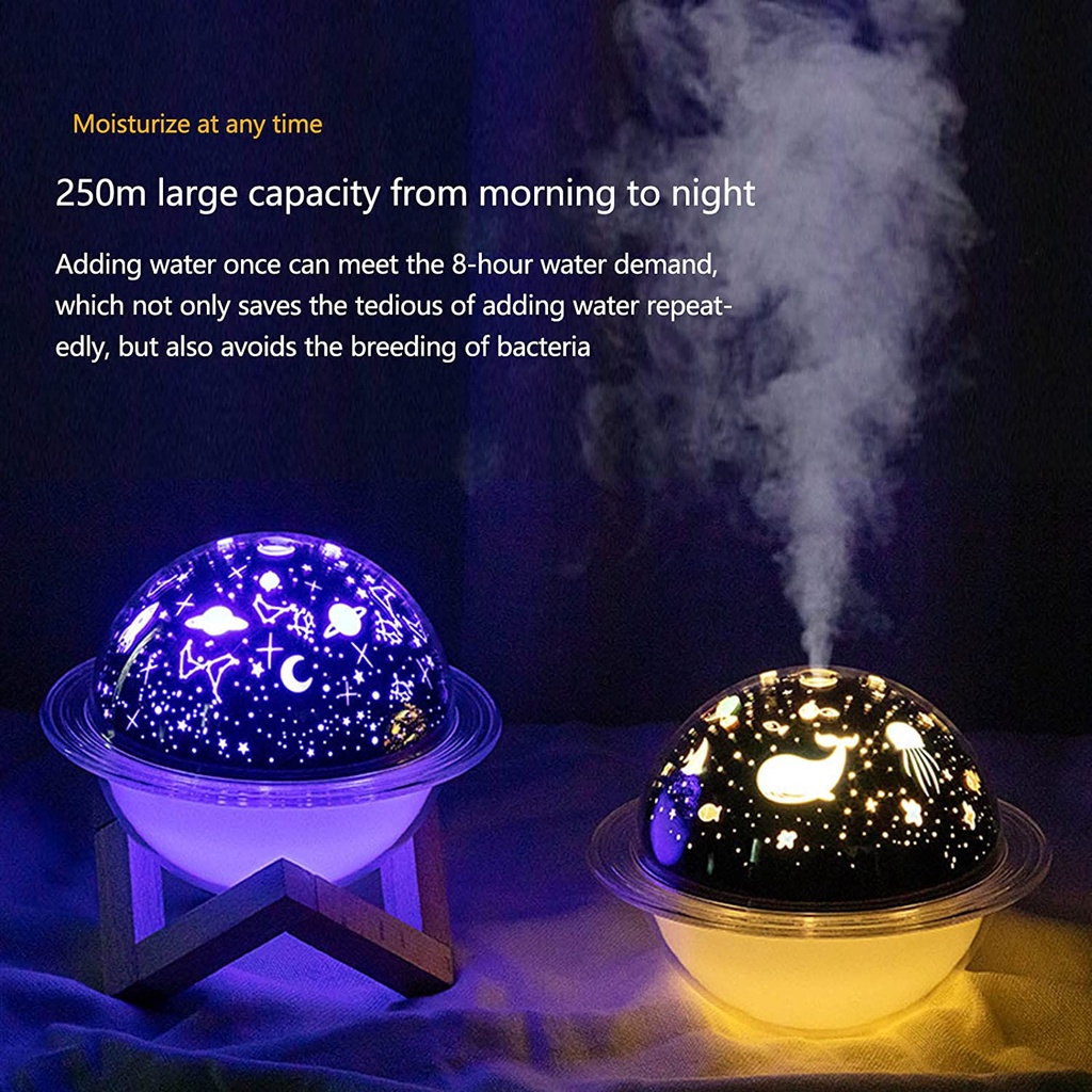 [ PAKET BUNDLING ] Moi 250ML Humidifier Diffuser Air Purifier Aromaterapy | Beautiful Night Light Planet