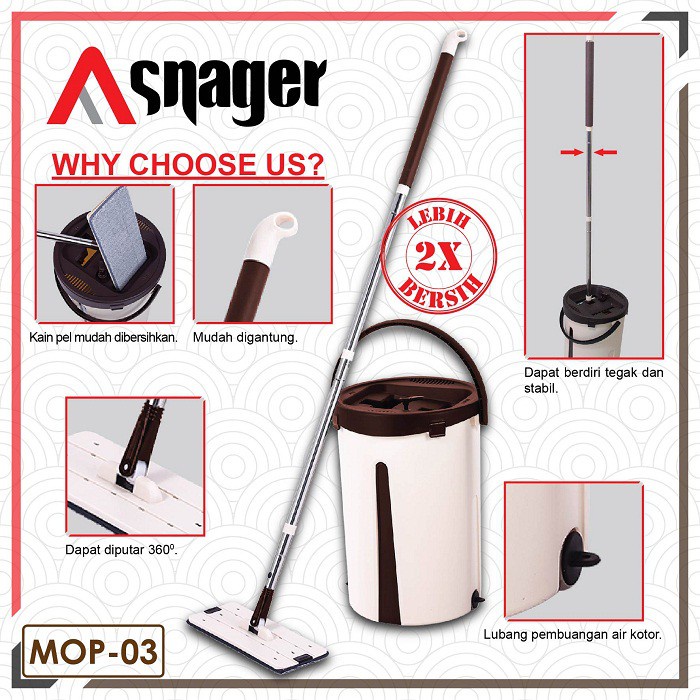 Alat Pel Otomatis TERMURAH SNAGER Pel Lantai / Alat Pel / Mop / Flat Mop Praktis MOP-03