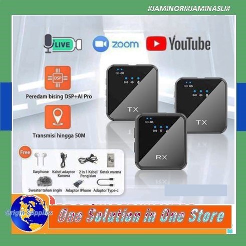 Mic Clip On Wireless / Mic Wireless 2 Microphone Bluetooth Untuk Hp PC Zoom Youtube Vlog Live