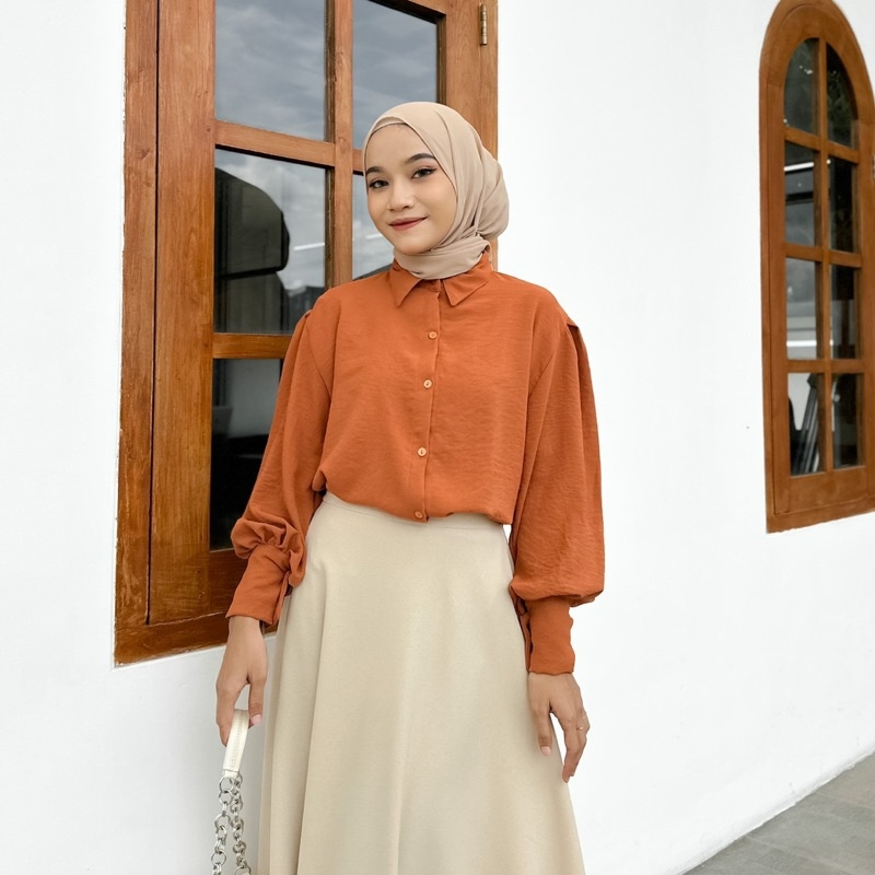 Kemeja Blouse Crinkle Wanita Lengan Panjang Bw04