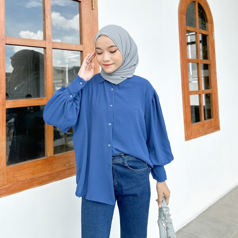 Kemeja Blouse Crinkle Wanita Lengan Panjang Bw04