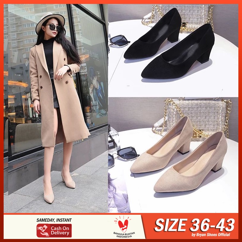 Bryan Alova Pantofel Heels 5cm Formal Suede BigSize Oversize Jumbo Sepatu Hak Tahu Kerja Kantor