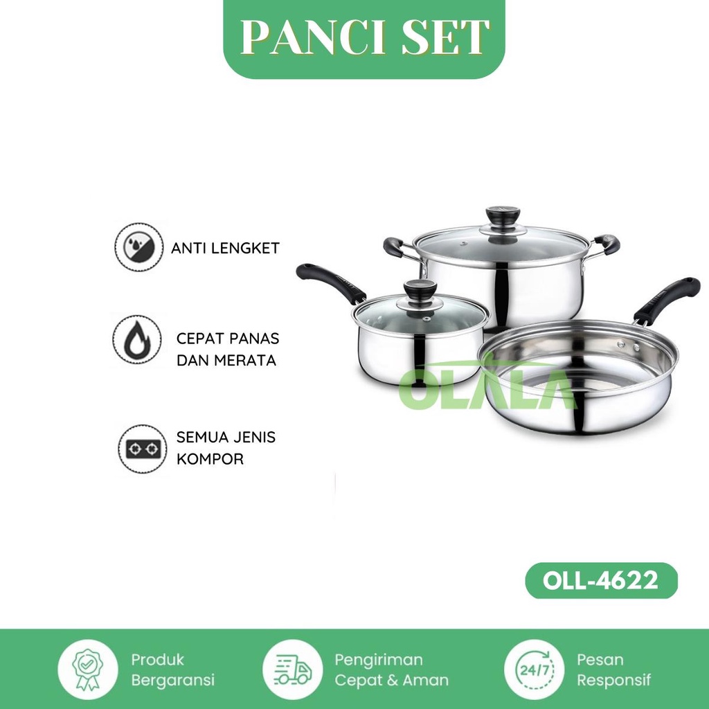 PANCI SET 5IN1 STAINLESS STEEL WAJAN TUTUP KACA OLL-CH4622