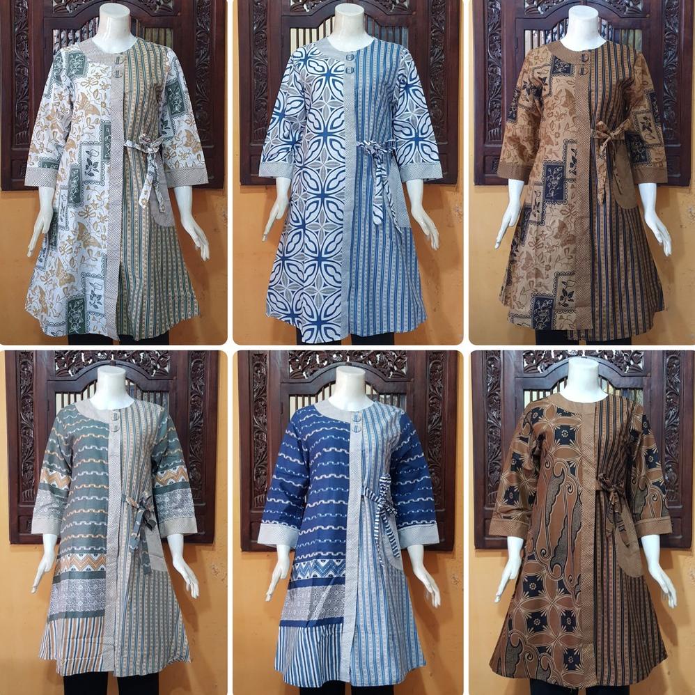 TERBARU NEW Tunik Batik MOSA Atasan Wanita Panjang Lengan 7/8. Tali Samping Modern Motif Asli Pekalo
