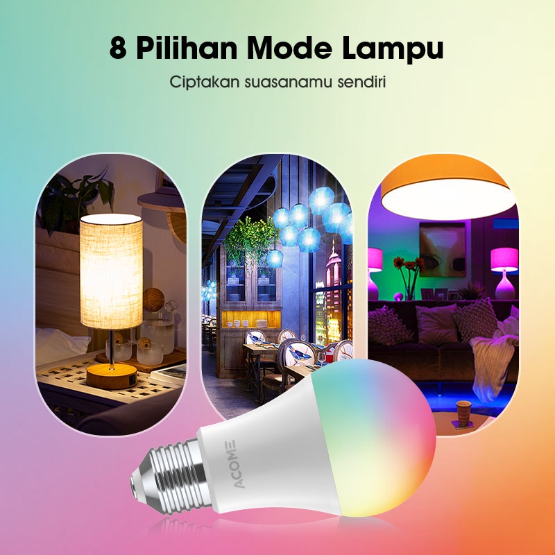 ACOME IOT Lampu Bohlam Smart WIFI Home Automation Wireless LED Bulb 9W RGB Garansi Resmi 1 Tahun AL02B Kontrol jarak jauh