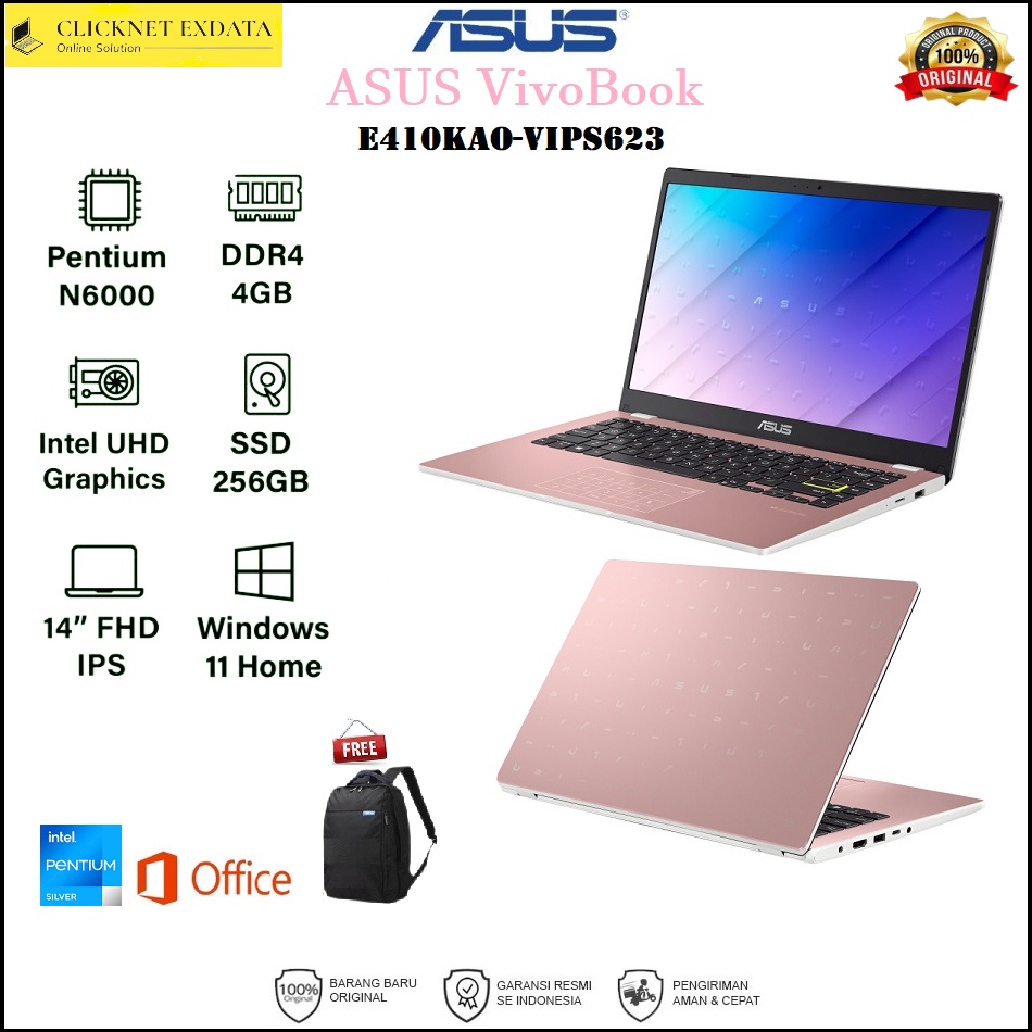 ASUS E410KAO-VIPS623 N6000 4GB 256GB SSD 14" FHD W11 OHS NUMBER PAD