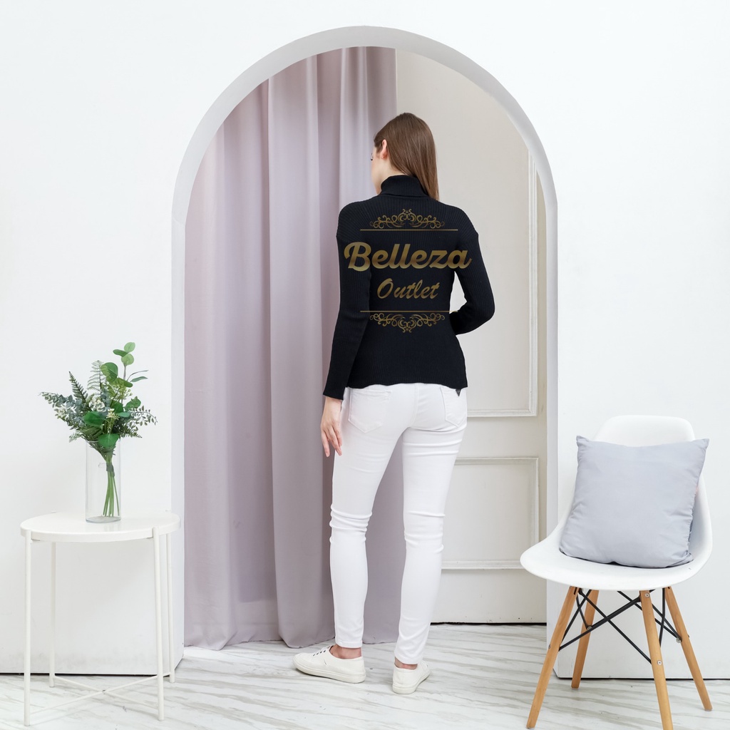 Belleza outlet baju rajut Cardigan rajut atasan wanita Lea turtleneck kerah Tinggi