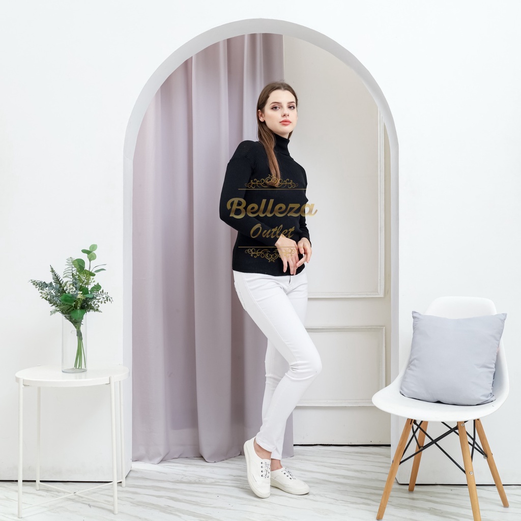 Belleza outlet baju rajut Cardigan rajut atasan wanita Lea turtleneck kerah Tinggi