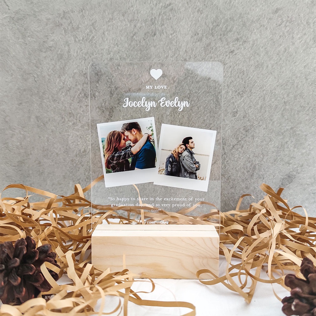 Kado Akrilik LED Custom Foto Model Polaroid Akrilik Lampu Tidur LED Cocok untuk Hadiah Pacar Wisuda Ultah