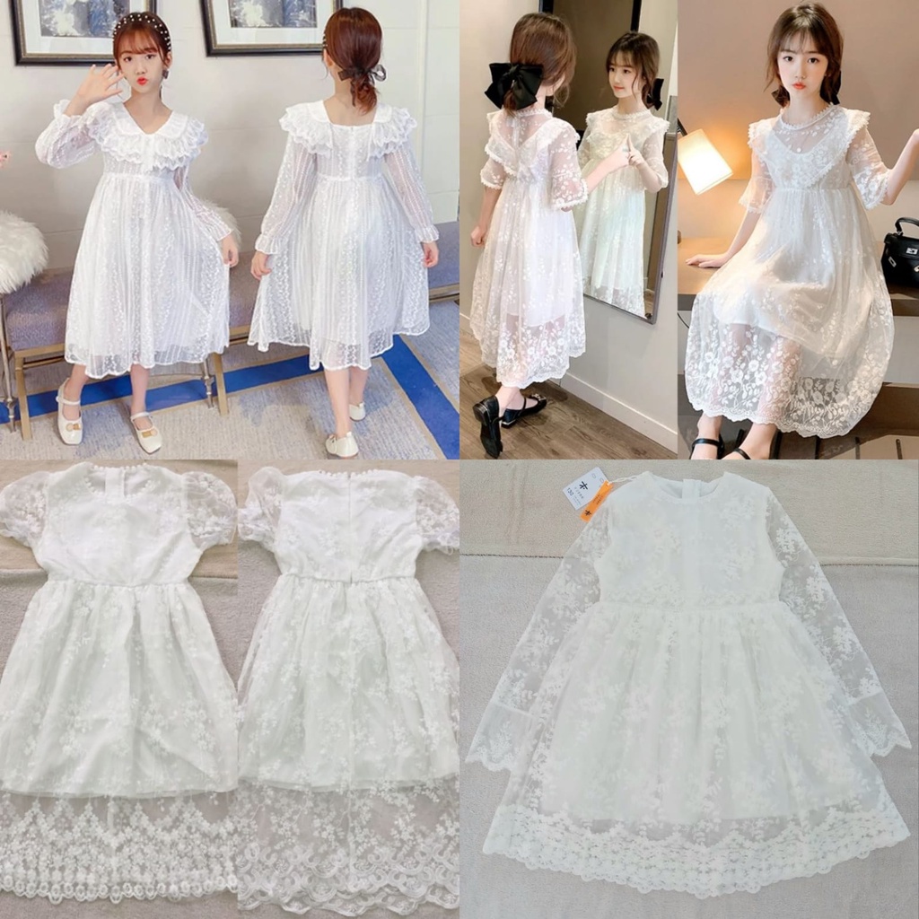 DRESS PESTA PUTIH bersih BRUKAT brokat import ANAK Remaja tanggung gaun baptis renda 5-11th