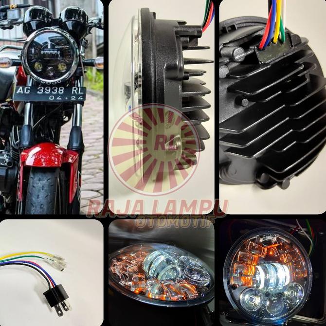 LAMPU DEPAN MOTOR DAYMAKER BULAT HEADLAMP HARLEY LED PREDATOR CB TIGER