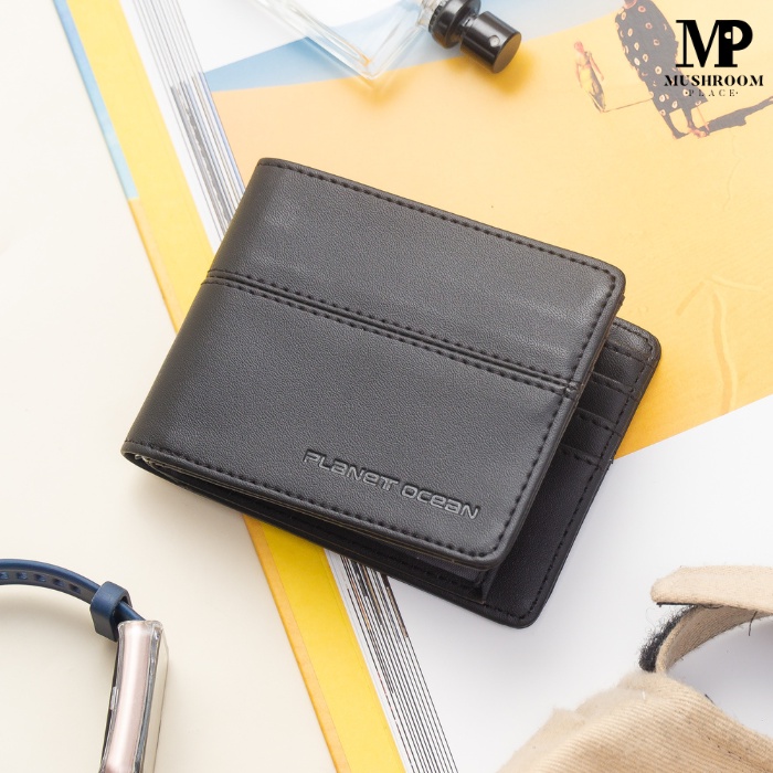 Dompet Pria Lipat Pendek Polos Hitam Planet Ocean Original - PO05