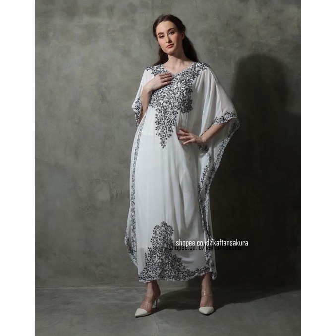 Kaftan Maxi Modern Payet Tipis Cantik Kaftan Sifon Putih Kaftan Remaja