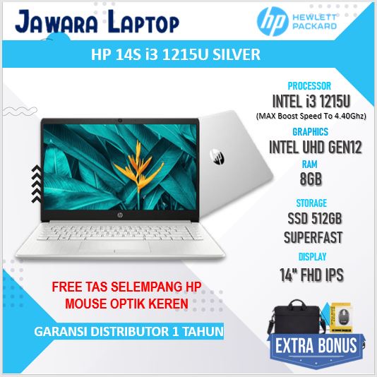LAPTOP HP 14S I3 GEN 12 8GB 512GB FHD IPS SILVER