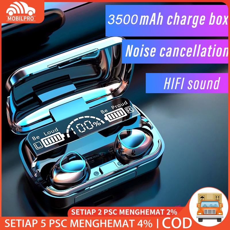 ️(COD) M10 Headset Bluetooth TWS Full Bass 3500mah Power Bank Dengan Senter with Mic Wireless Earphone Headphones 9D Bass Stereo Handset Water Proof Earbud V5.2 Henset Handset Heandset Hedset Hetset