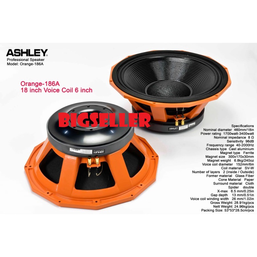 Speaker Component Ashley Orange 186A Original 18 inch voice Coil 6" Orange 186A