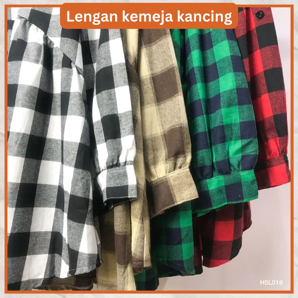 Ezpata Blouse Flanel Jumbo Wanita Kotak-kotak LD 130cm Lengan Panjang Busui Wudhu Friendly Premium Termurah