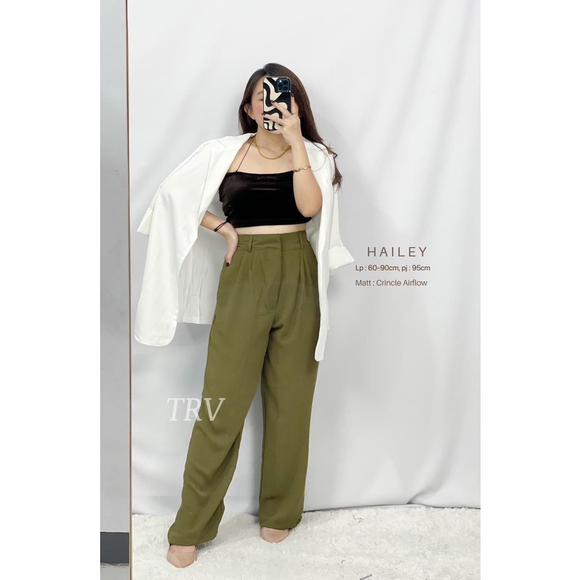 Celana Panjang Wanita Cringkle Airflow Anti Ngatung / Hailey Pants / Celana Panjang Kulot Crinkle Highwaist Wanita Loose Cullotes Pants / SJJ