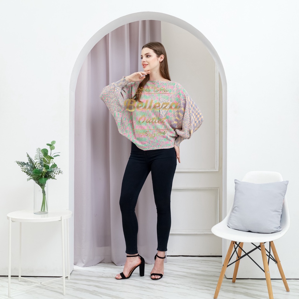 Belleza Outlet baju rajut Cardigan rajut atasan wanita Batwing Rajut Aurel Knit Abstrak