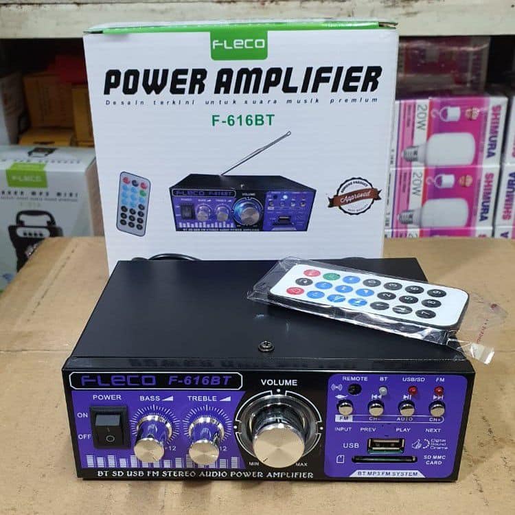 Amplifier FLECO F-616BT Bluetooth Stereo + Mp3 player + FM Radio AC/DC | Ampli Fleco F 616BT / Fleco F616BT Ampli Mini Murah - Ampliefier Mini Full Power - Amplifier Bluetooth - Amplifier Multifungsi | FMS