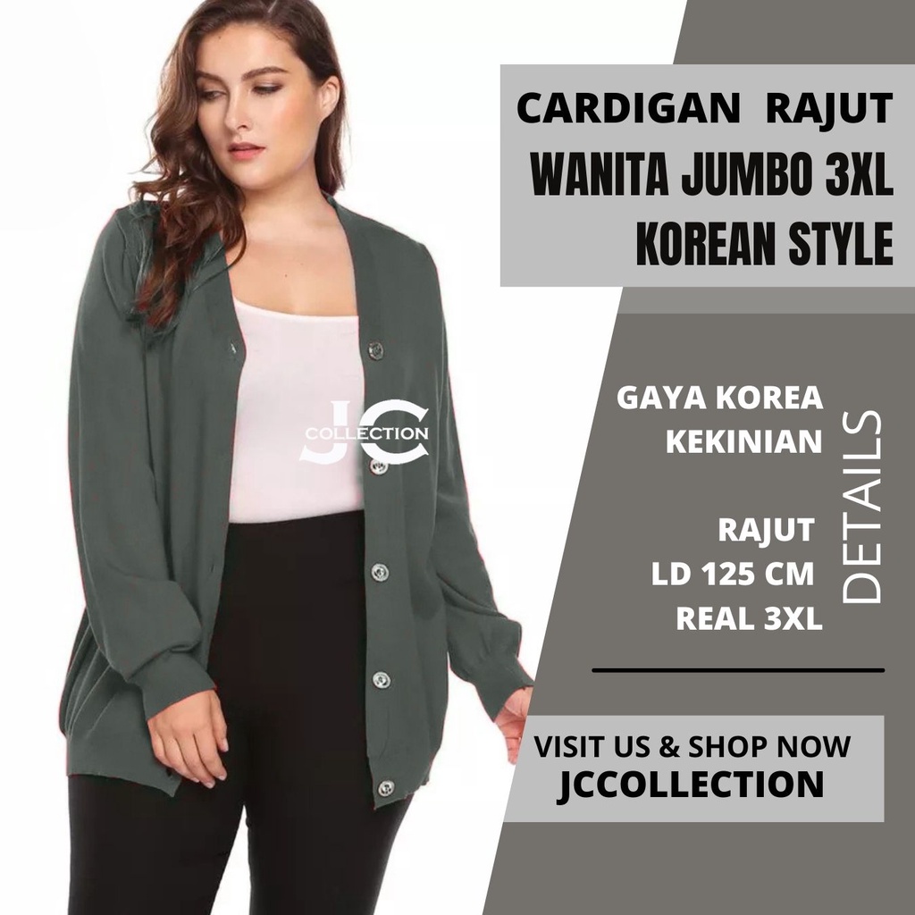 Cardigan Wanita Big Size Jumbo Rika / Cardigan Rajut V Neck Size Besar - JCCollections