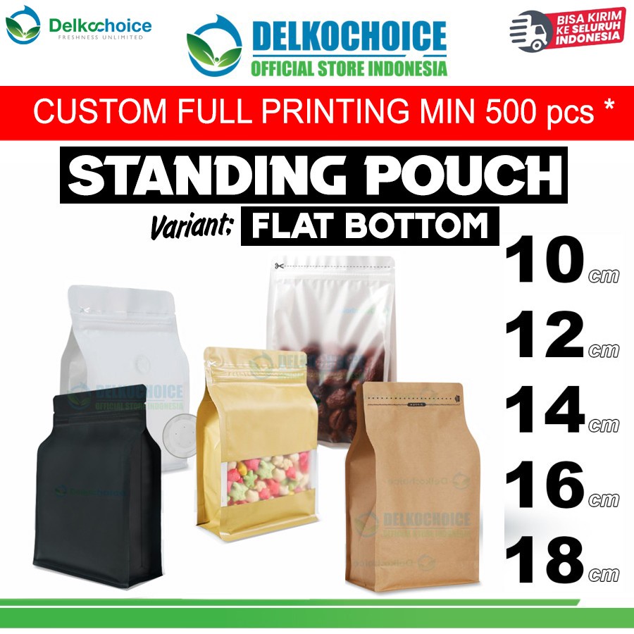 Standing Pouch Variant FLAT BOTTOM Plastik Klip Kemasan Makanan DELKOCHOICE