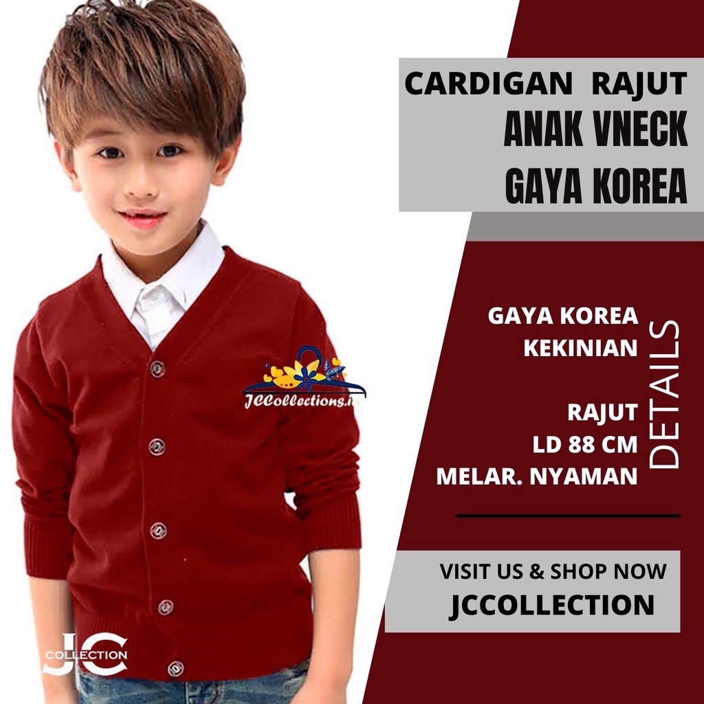 Kardigan Anak Cowok Leher V Wesley / V-Neck Boy Cardigan Teens Umur 7 - 13 Tahun - JCCollections