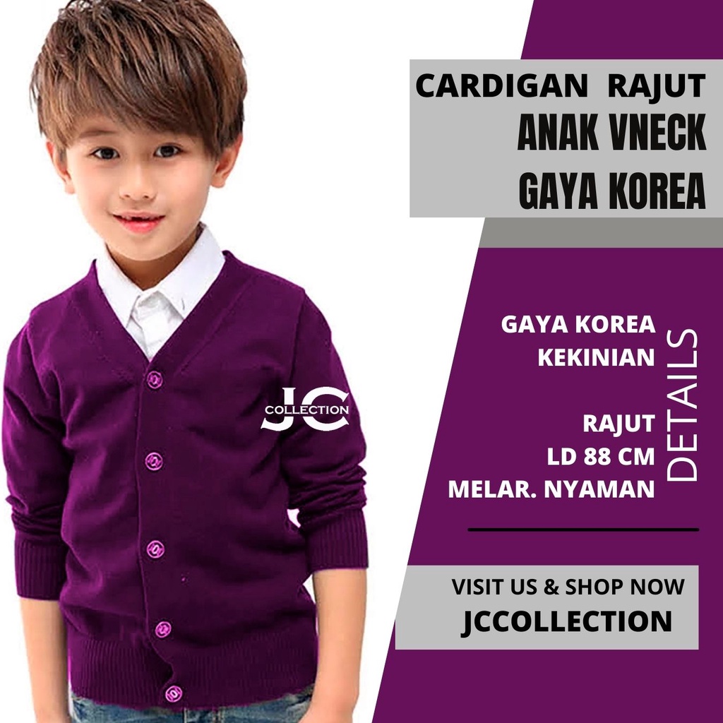 Kardigan Anak Cowok Leher V Wesley / V-Neck Boy Cardigan Teens Umur 7 - 13 Tahun - JCCollections