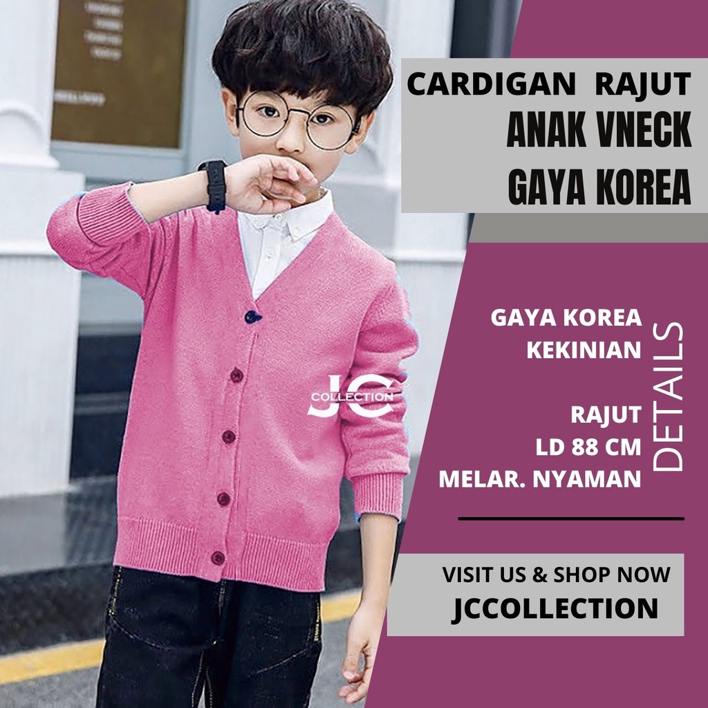 Kardigan Anak Cowok Leher V Wesley / V-Neck Boy Cardigan Teens Umur 7 - 13 Tahun - JCCollections