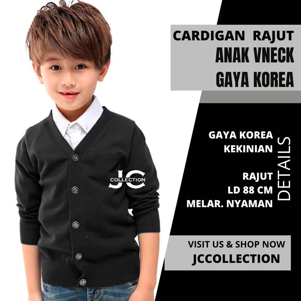 Kardigan Anak Cowok Leher V Wesley / V-Neck Boy Cardigan Teens Umur 7 - 13 Tahun - JCCollections