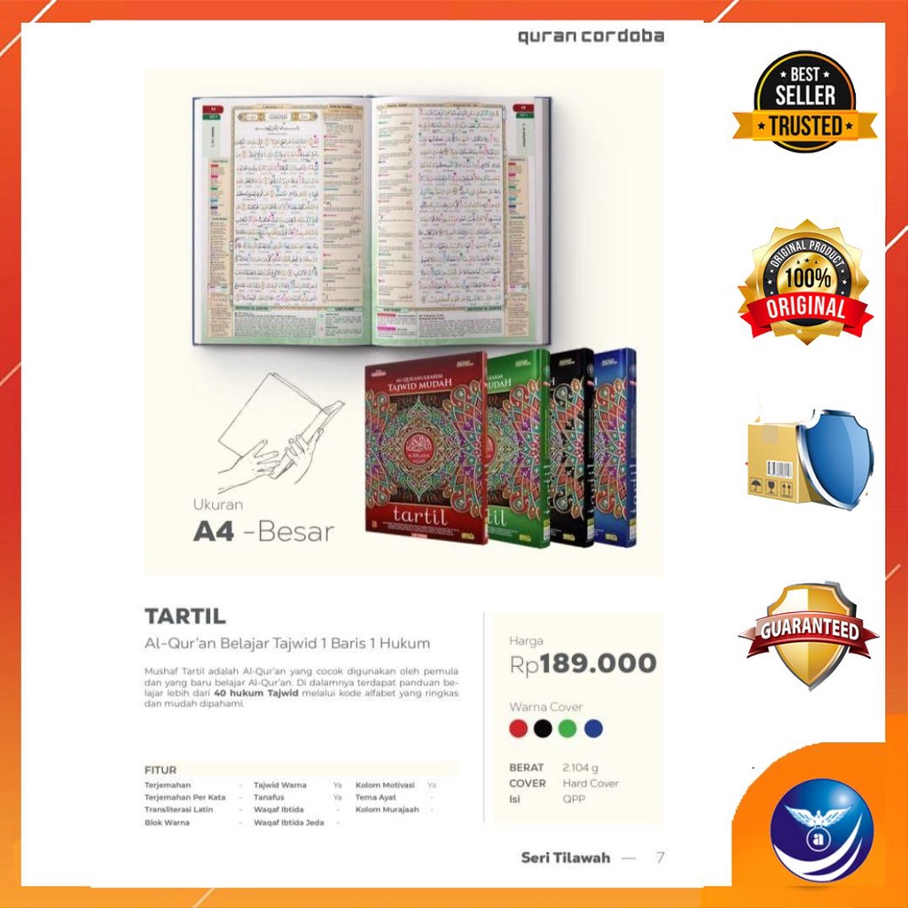 Al Quran Tajwid Mudah Tartil Cordoba A4 AlQuran Tartil Cordoba