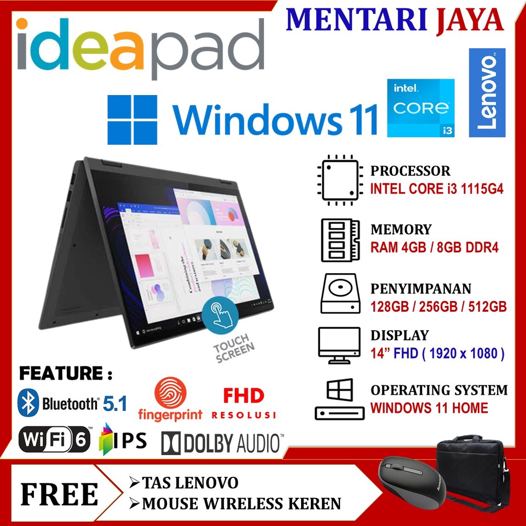 LENOVO IDEAPAD FLEX 5 14 2IN1 X360 TOUCH INTEL i3 1115G4 FINGERPRINT WINDOWS 11
